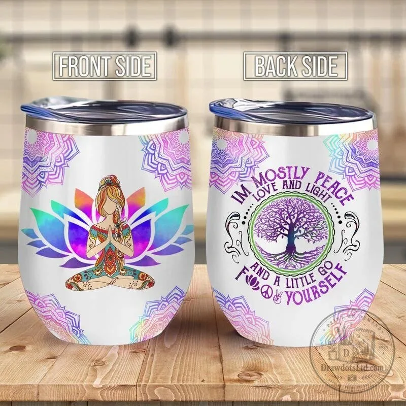 Mostly Peace Love And Light Yoga Mandala Stainless Steel Insulated Tumbler