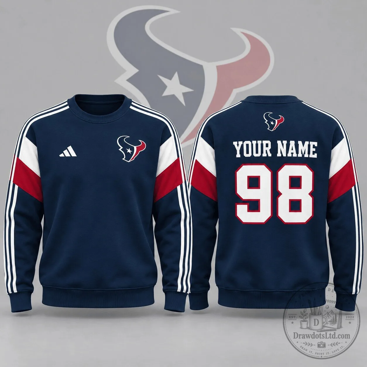 Houston Texans Personalized Name and Number Navy Blue Crewneck Sweatshirt