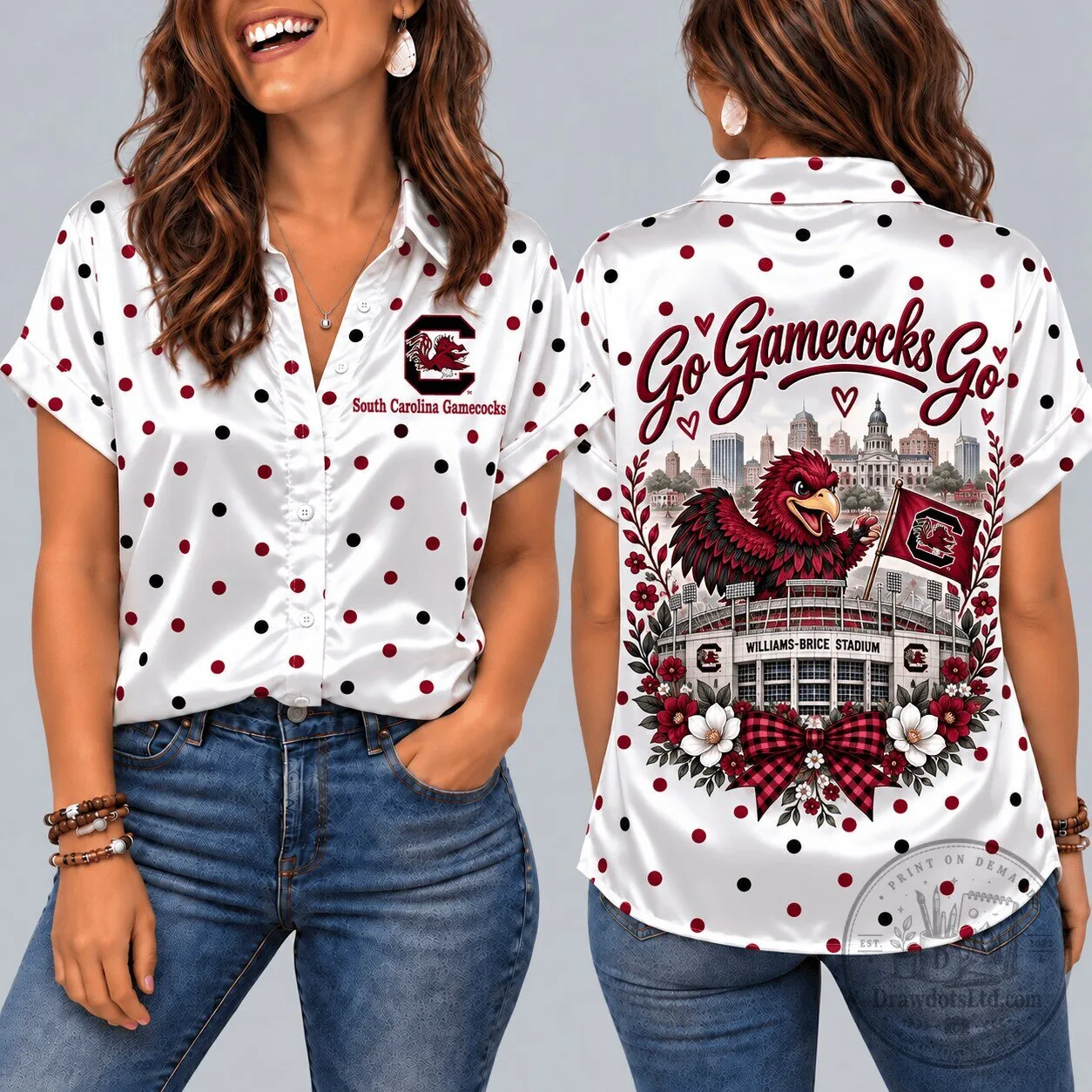 South Carolina Gamecocks Mascot Polka Dot Button Down Shirt