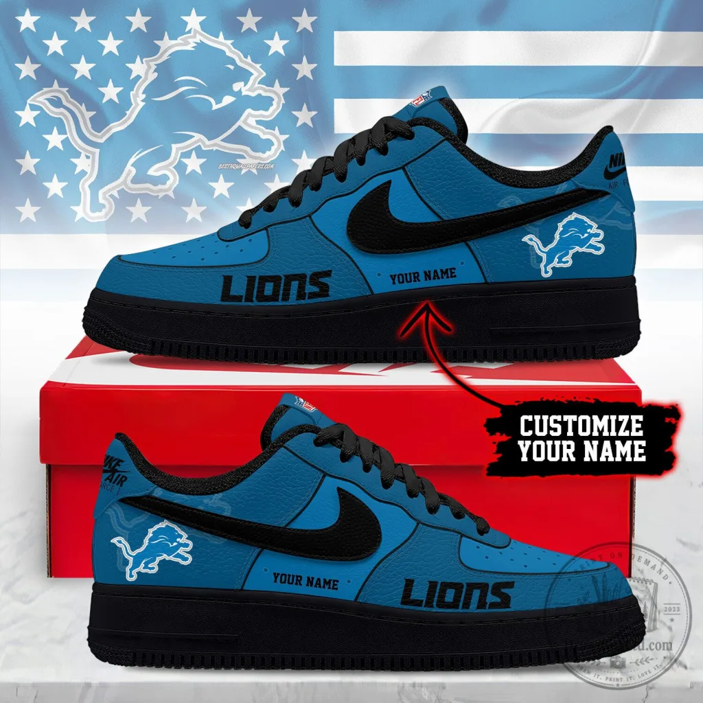 Detroit Lions Personalized Blue and Black Custom Air Force One Shoes