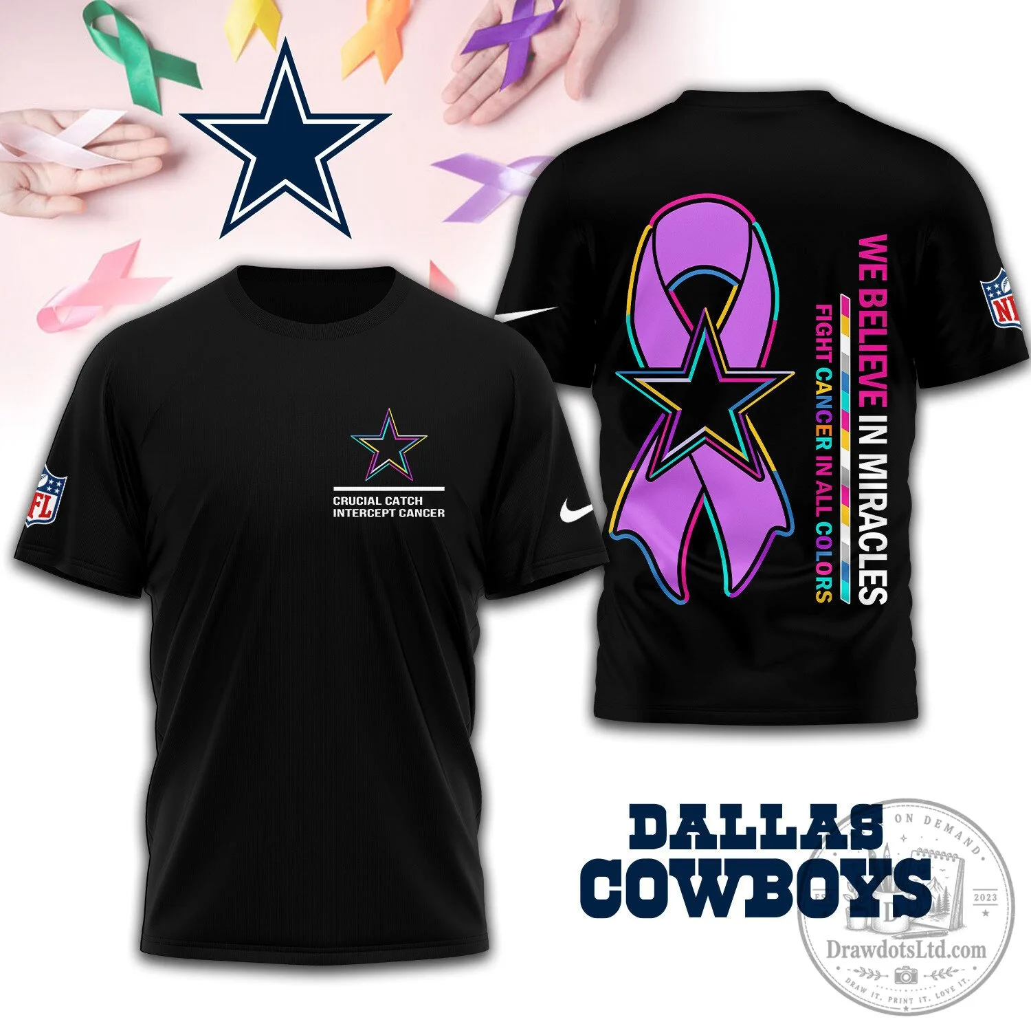 Dallas Cowboys Crucial Catch Intercept Cancer Awareness T-Shirt