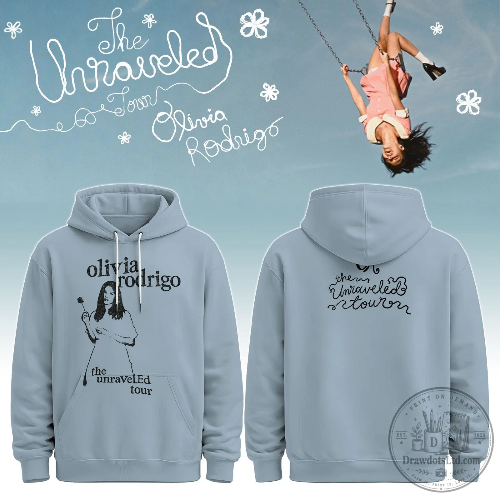 Olivia Rodrigo The Unraveled Tour Light Blue Pullover Hoodie