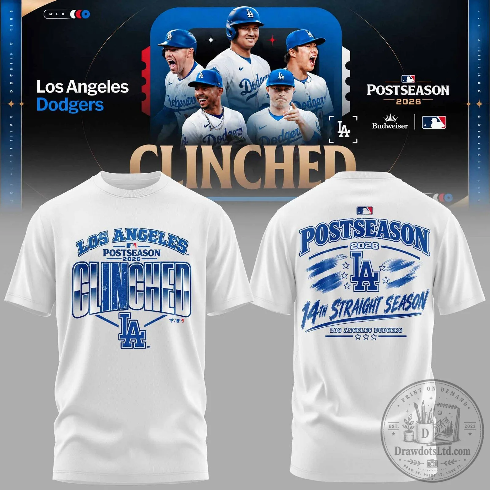 2026 Postseason Clinched T-Shirt for Los Angeles Dodgers Fans