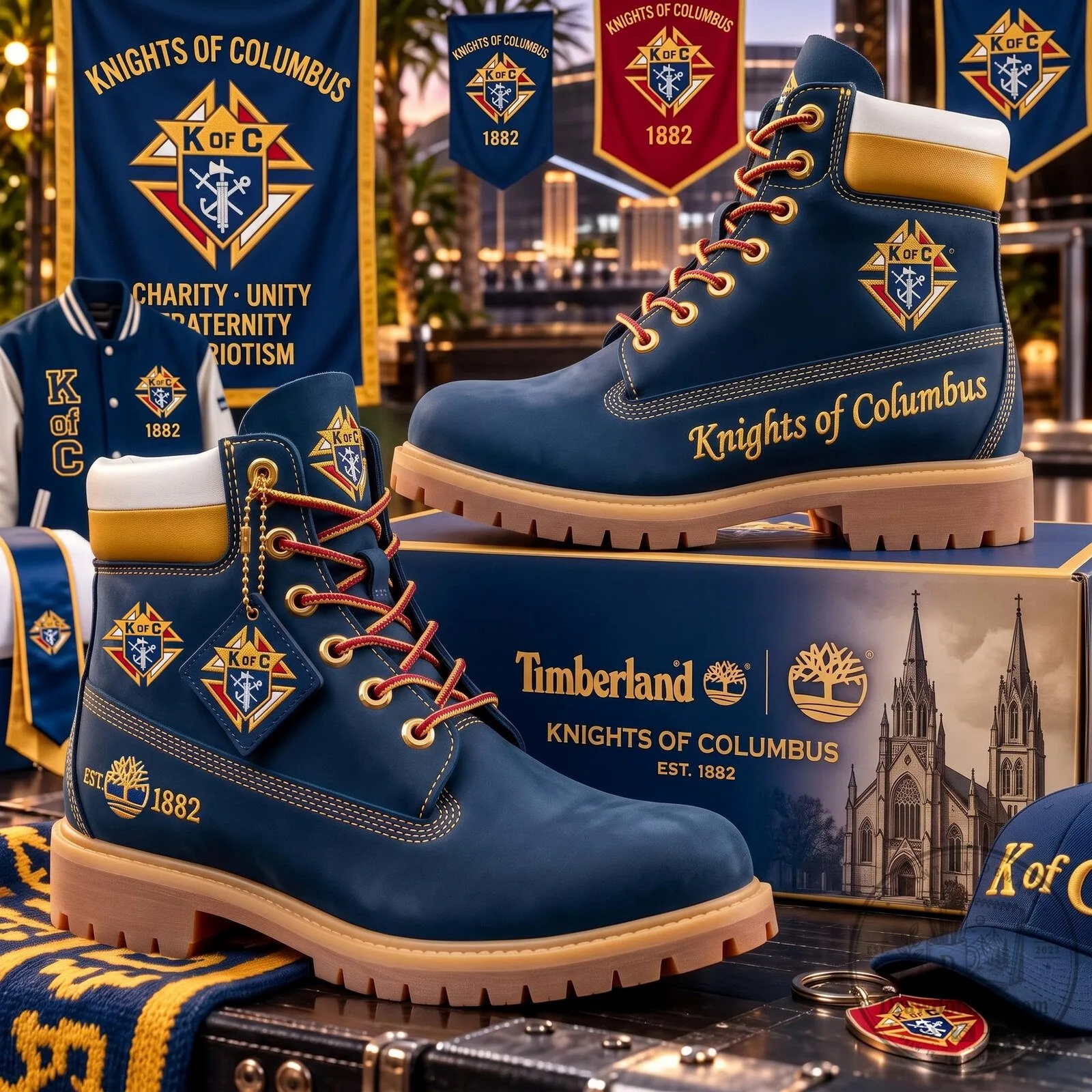 Knights of Columbus Timberland Style Boots, Charity Unity Fraternity Patriotism Shoes