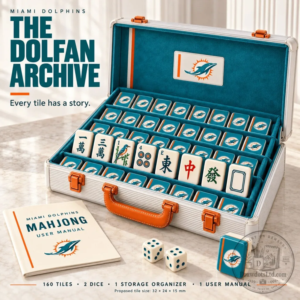 Miami Dolphins Mahjong Tiles Set with Storage Case and Dice