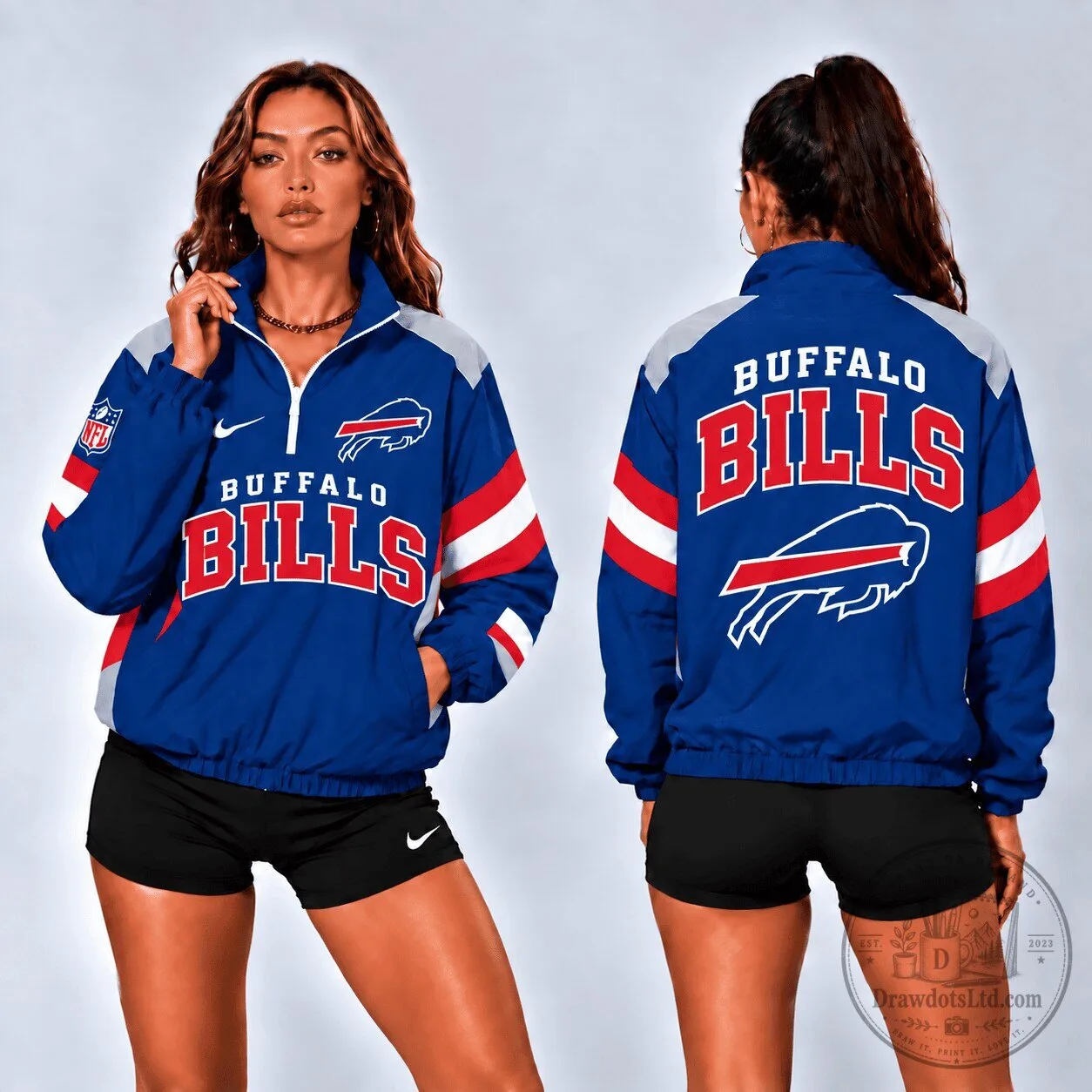 Retro Colorblock Quarter Zip Jacket for Buffalo Bills NFL Fans