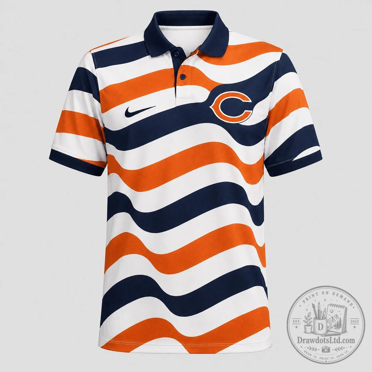 Chicago Bears NFL Football Team Wavy Striped Premium Athletic Polo Shirt