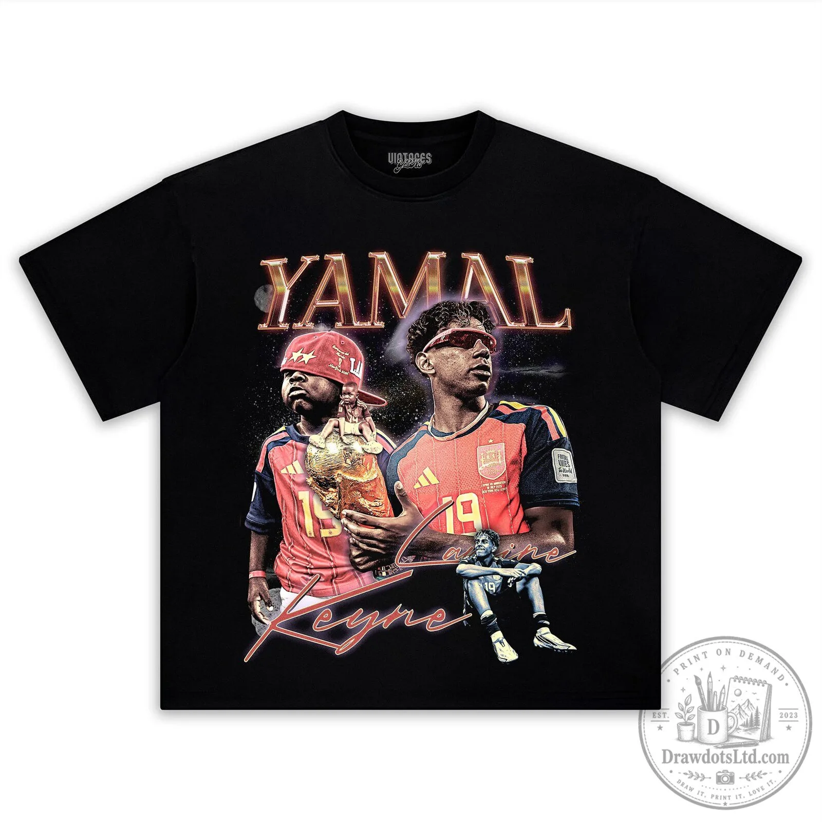 Lamine Yamal and Keyne Football Player Graphic Black T-Shirt