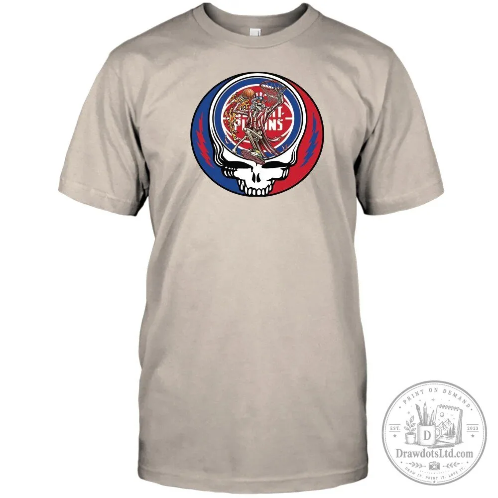 Detroit Pistons NBA Playoffs Grateful Dead Steal Your Face Skull T-Shirt