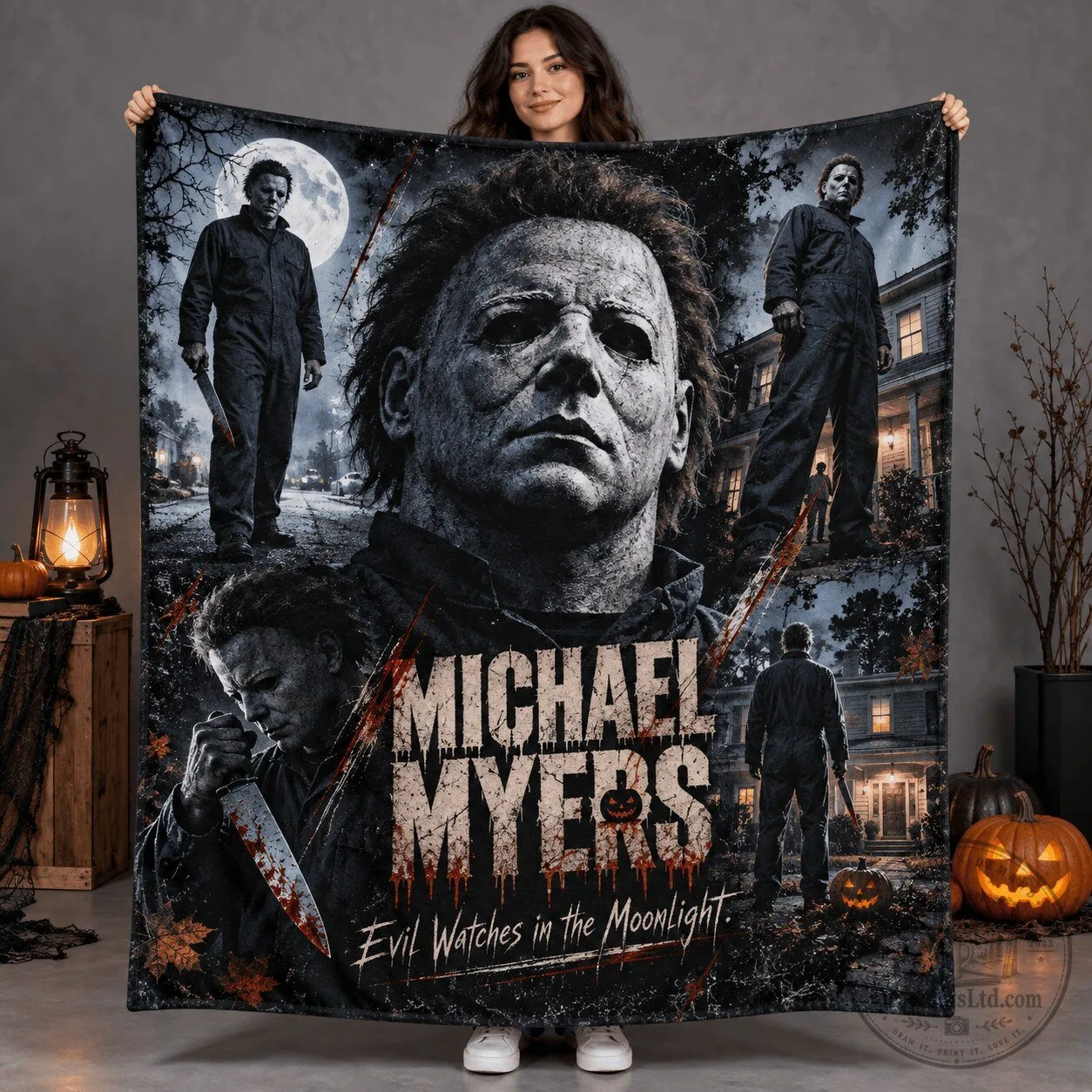 Fleece Blanket Featuring Michael Myers from Moonlight Horror Movie Evil Watches