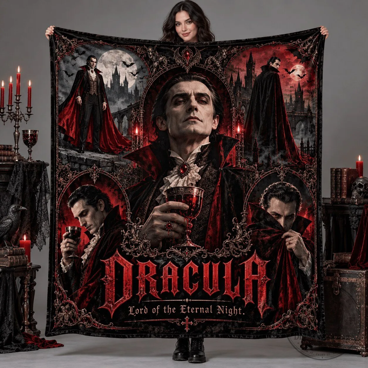 Dracula Lord of the Eternal Night Vampire Gothic Horror Fleece Blanket