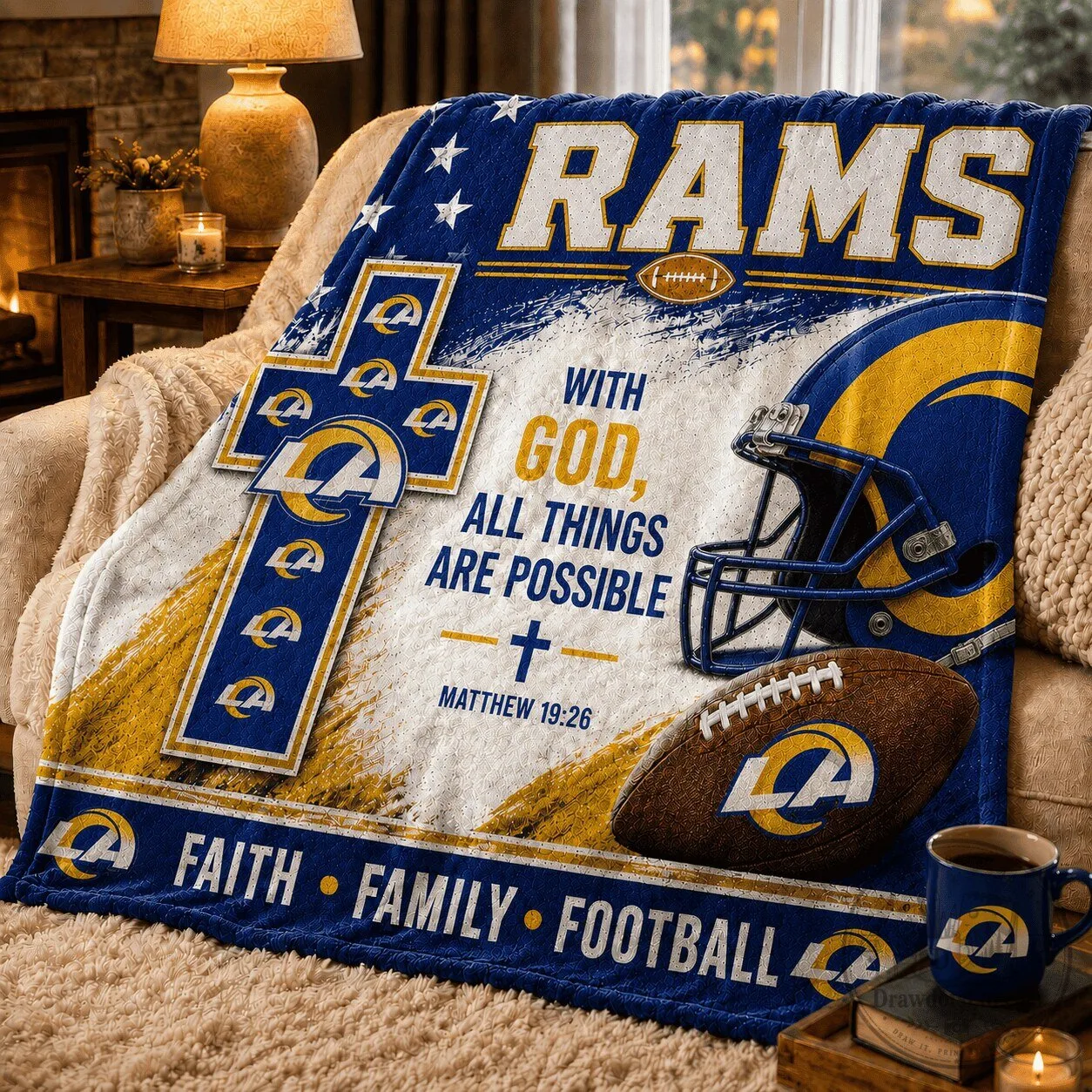 Los Angeles Rams Faith Family Football NFL With God All Things Are Possible Blanket