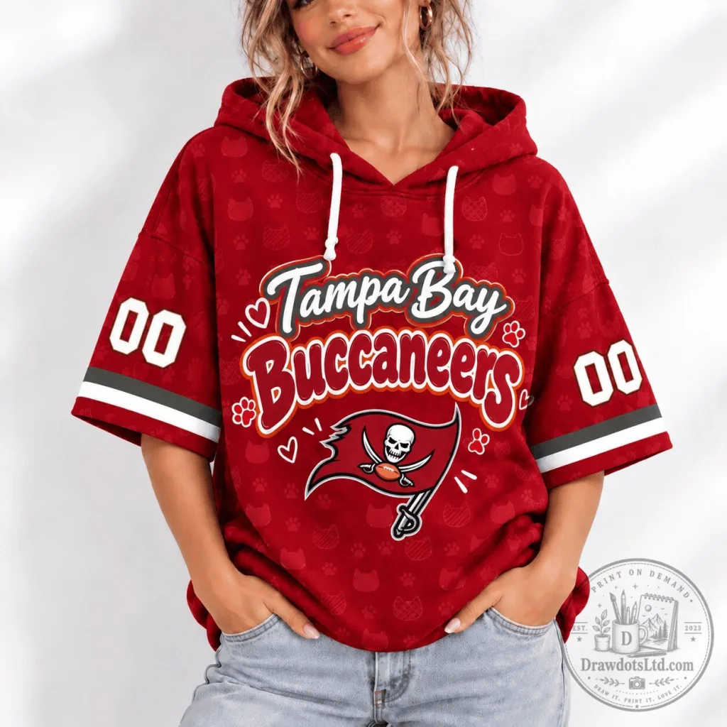 Tampa Bay Buccaneers Football Team Short Sleeve Hoodie for Women