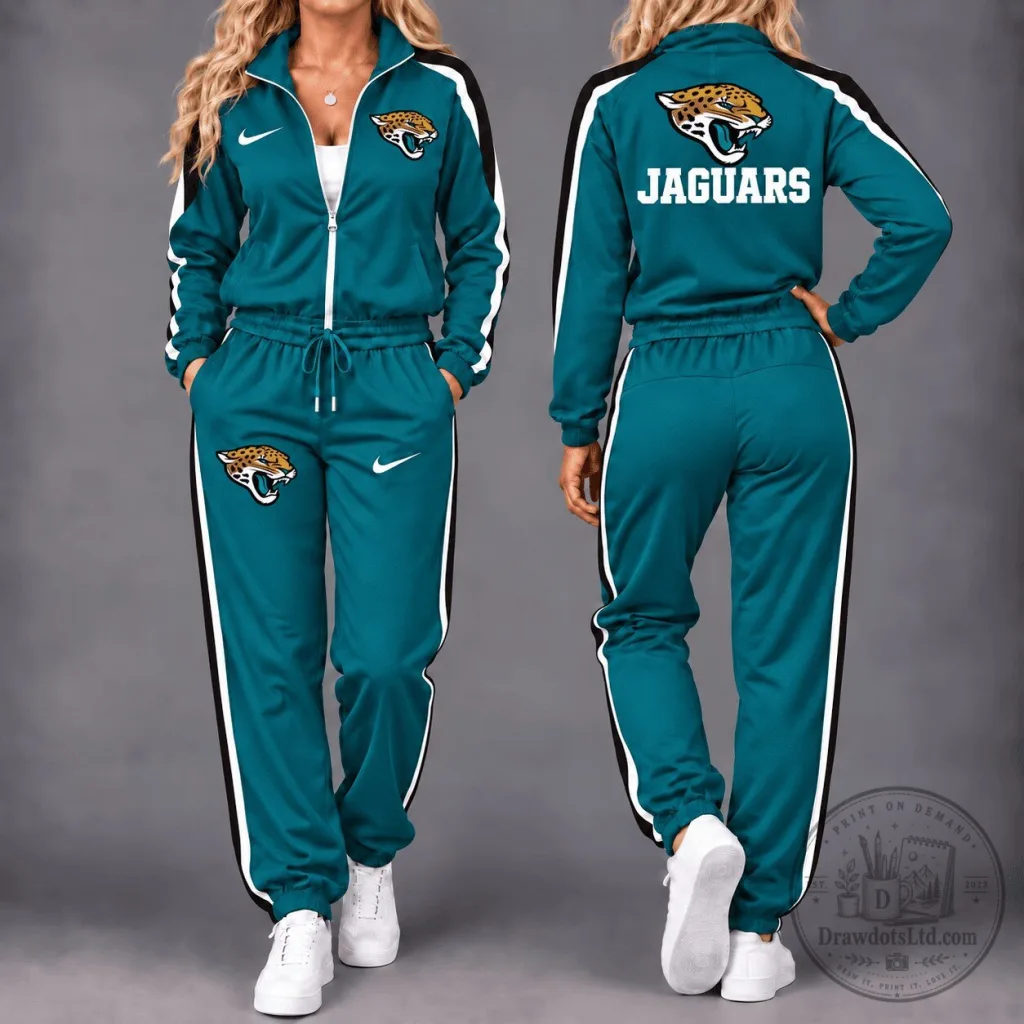 Jacksonville Jaguars Women's Teal and Black Full Zip Tracksuit Set Jacksonville Jaguars Women's Teal and Black Full Zip Tracksuit Set