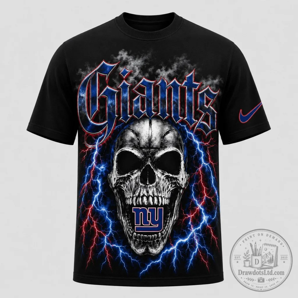 New York Giants Skull Lightning Graphic Black T-Shirt New York Giants Skull Lightning Graphic Black T-Shirt