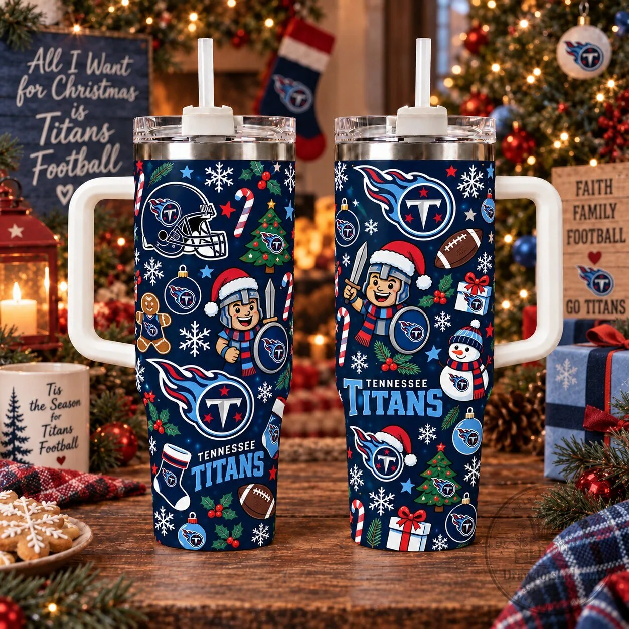 Tennessee Titans Football Christmas Holiday Tumbler with Handle