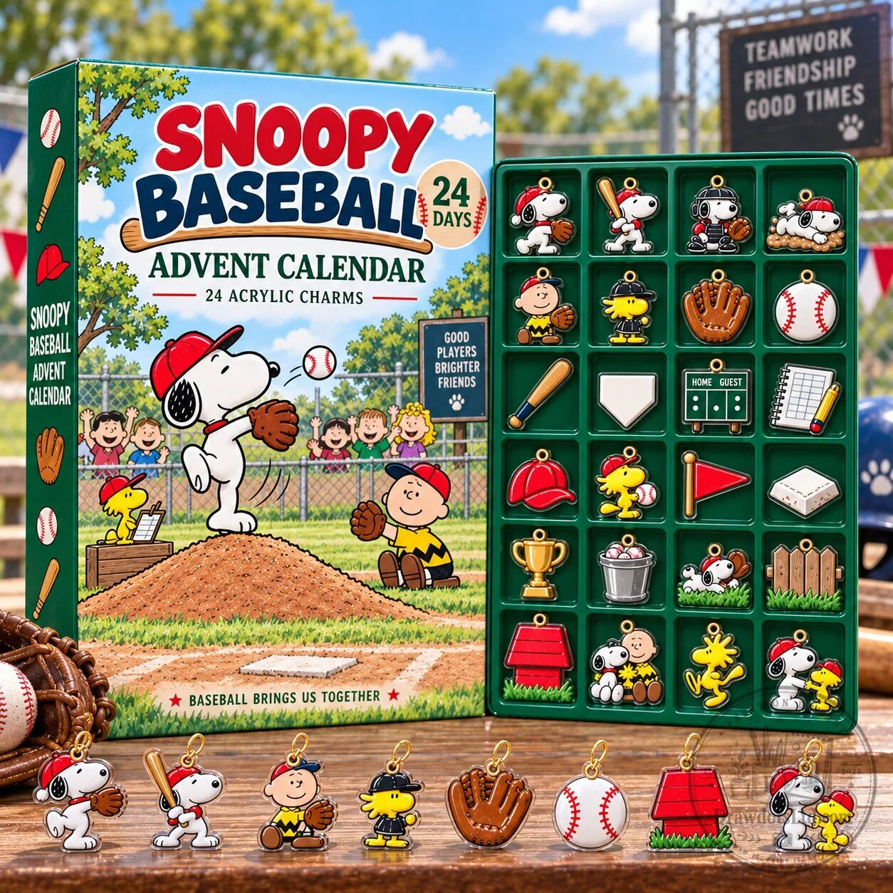 Snoopy Peanuts Baseball 24-Day Advent Calendar with Charms