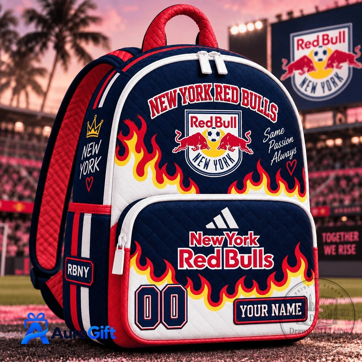 New York Red Bulls Personalized Quilted Backpack with Custom Name and Number