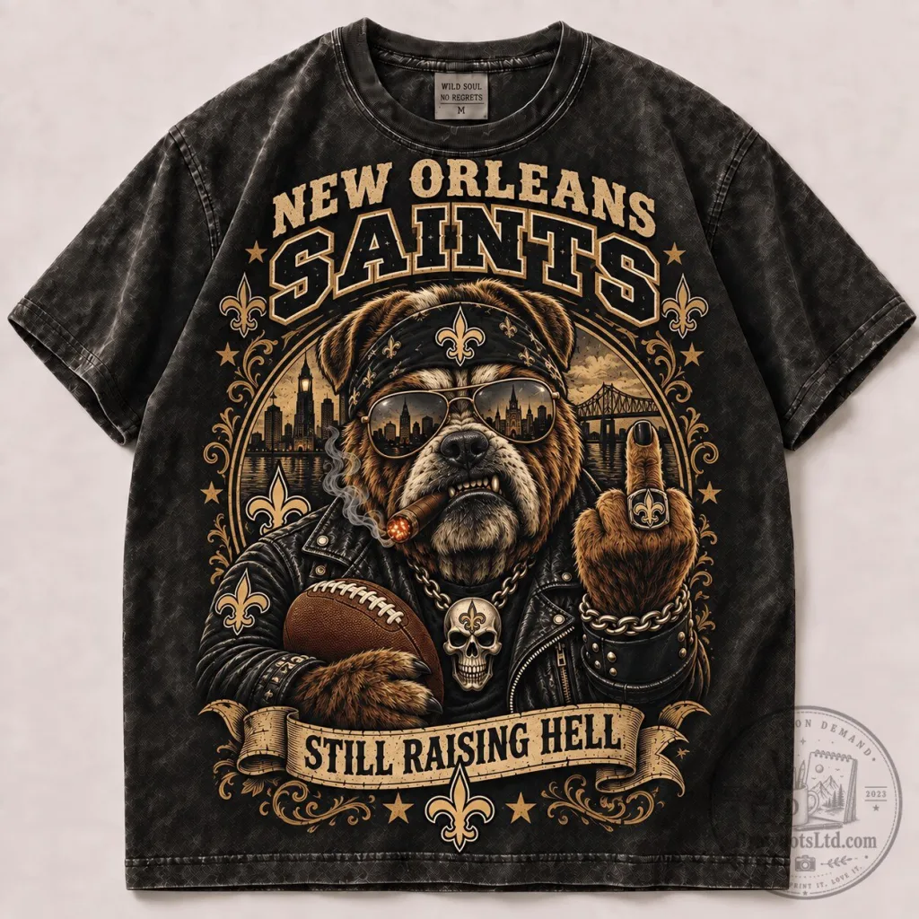 New Orleans Saints Football Fan T-Shirt, Still Raising Hell Bulldog