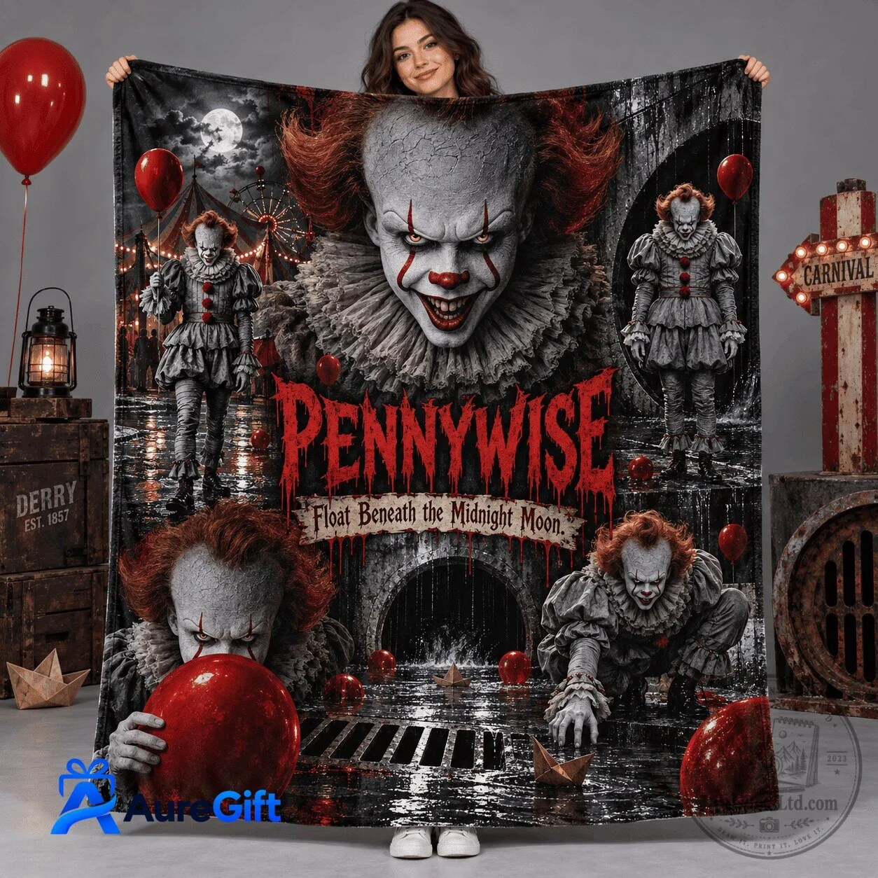 Pennywise Clown Horror Movie Fleece Blanket, Float Beneath Midnight Moon