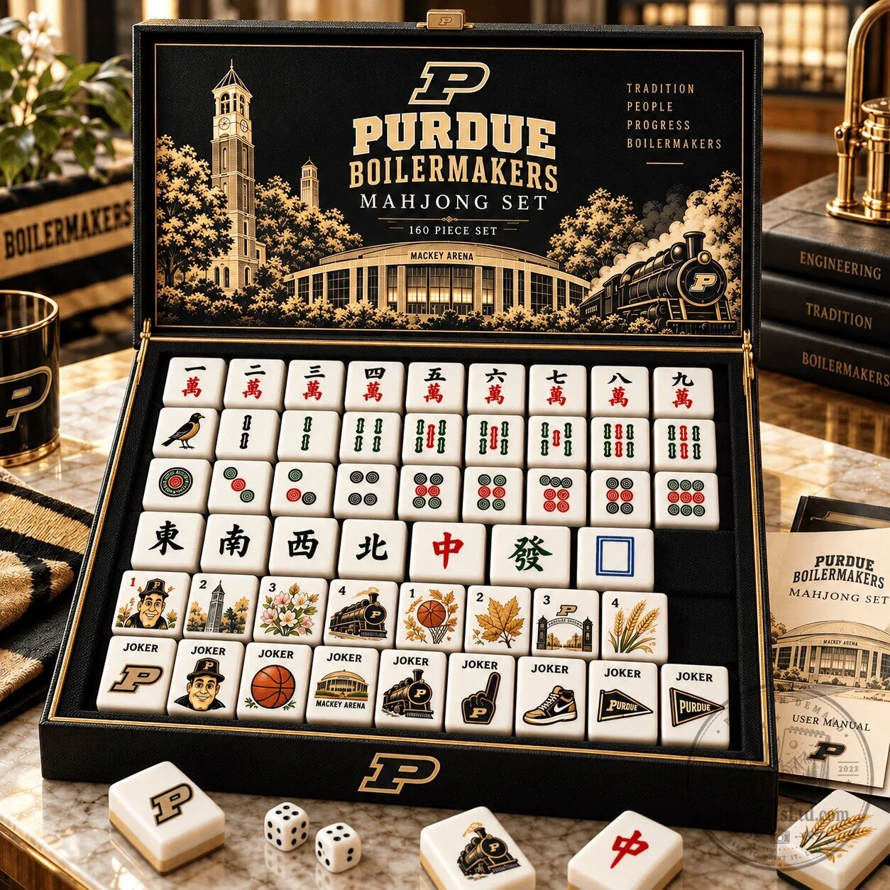 Purdue Boilermakers Mahjong Set 160 Piece Game with Custom Tiles and Case