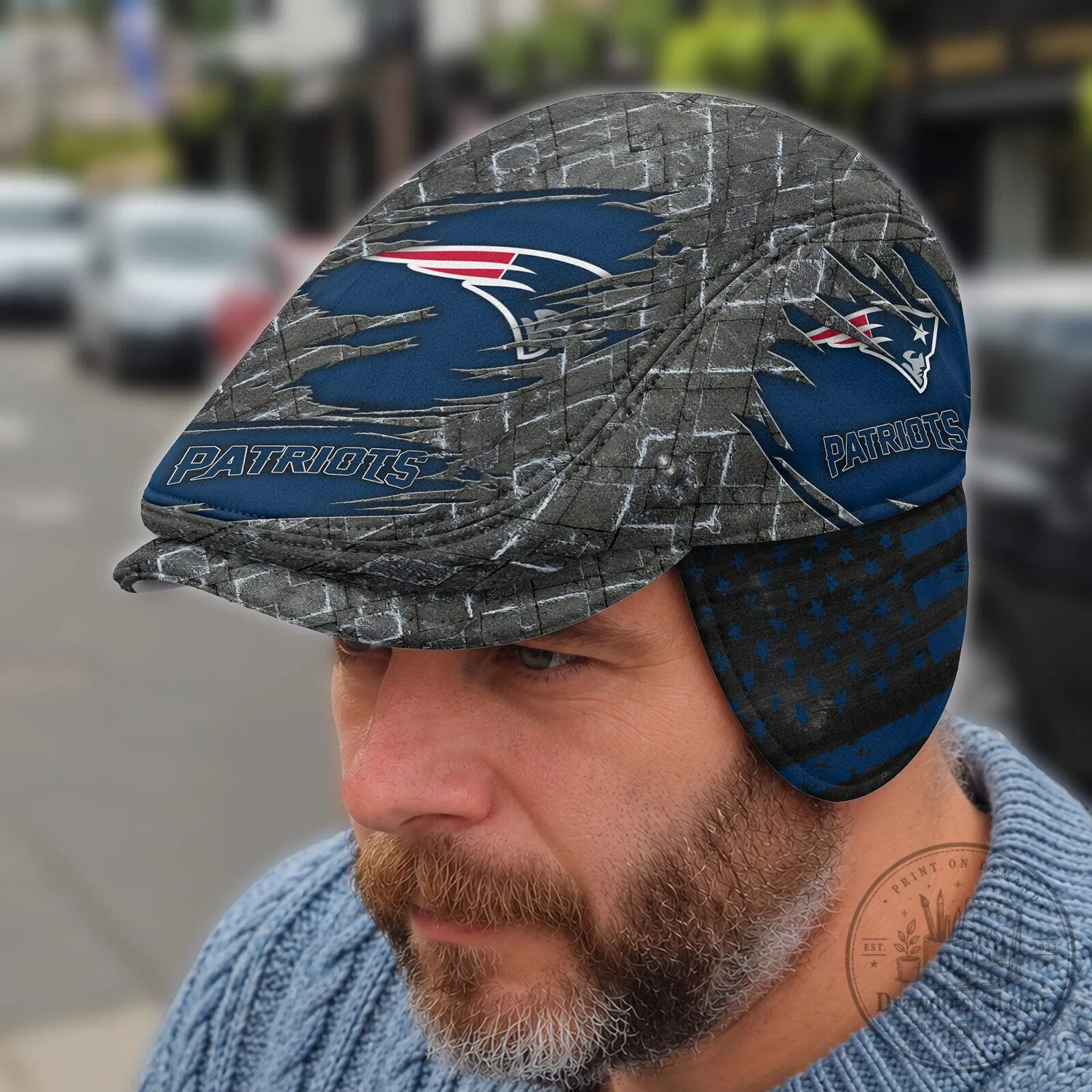 New England Patriots Flat Cap with Ear Flaps for Men and Women