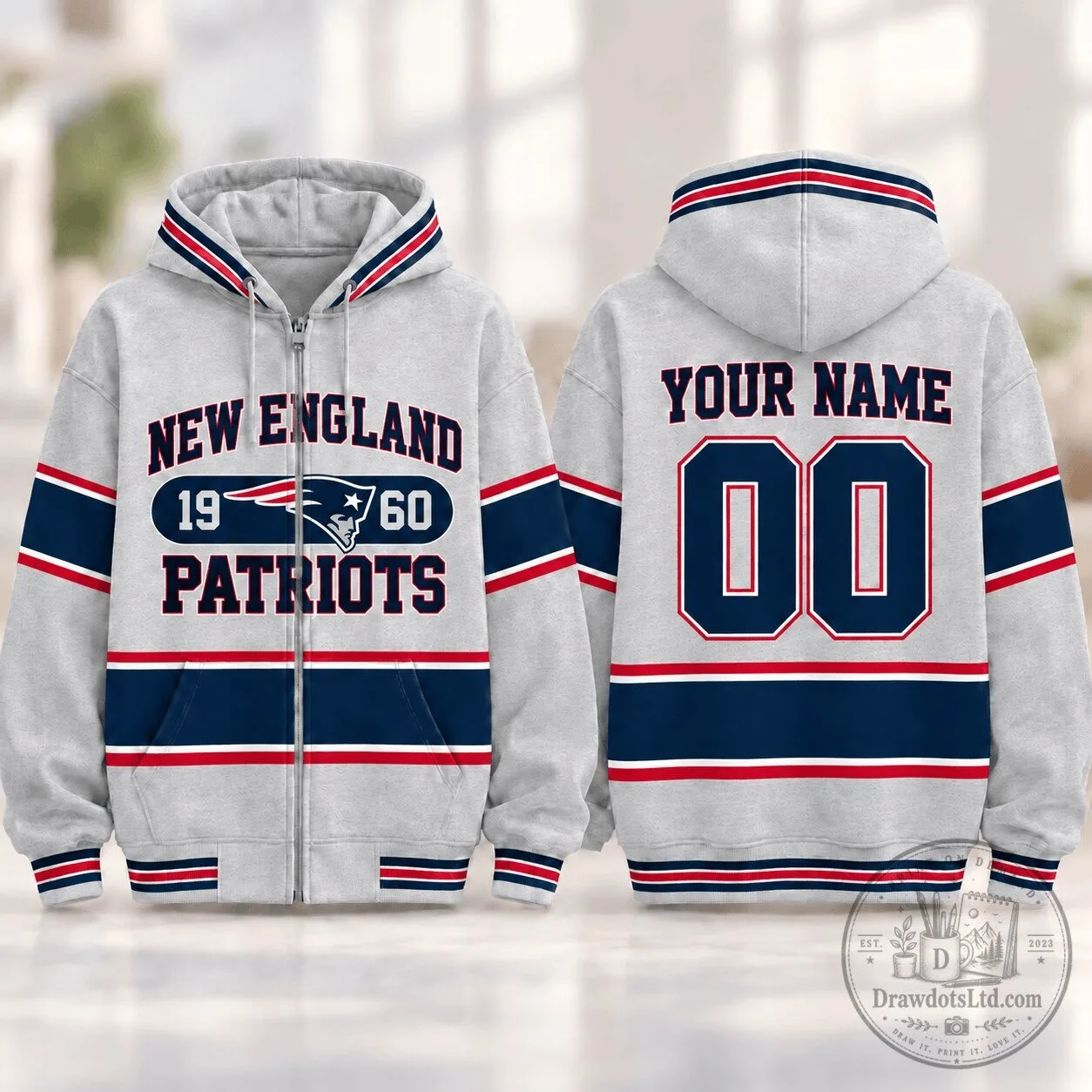 New England Patriots NFL Varsity Stripe Full-Zip Hoodie