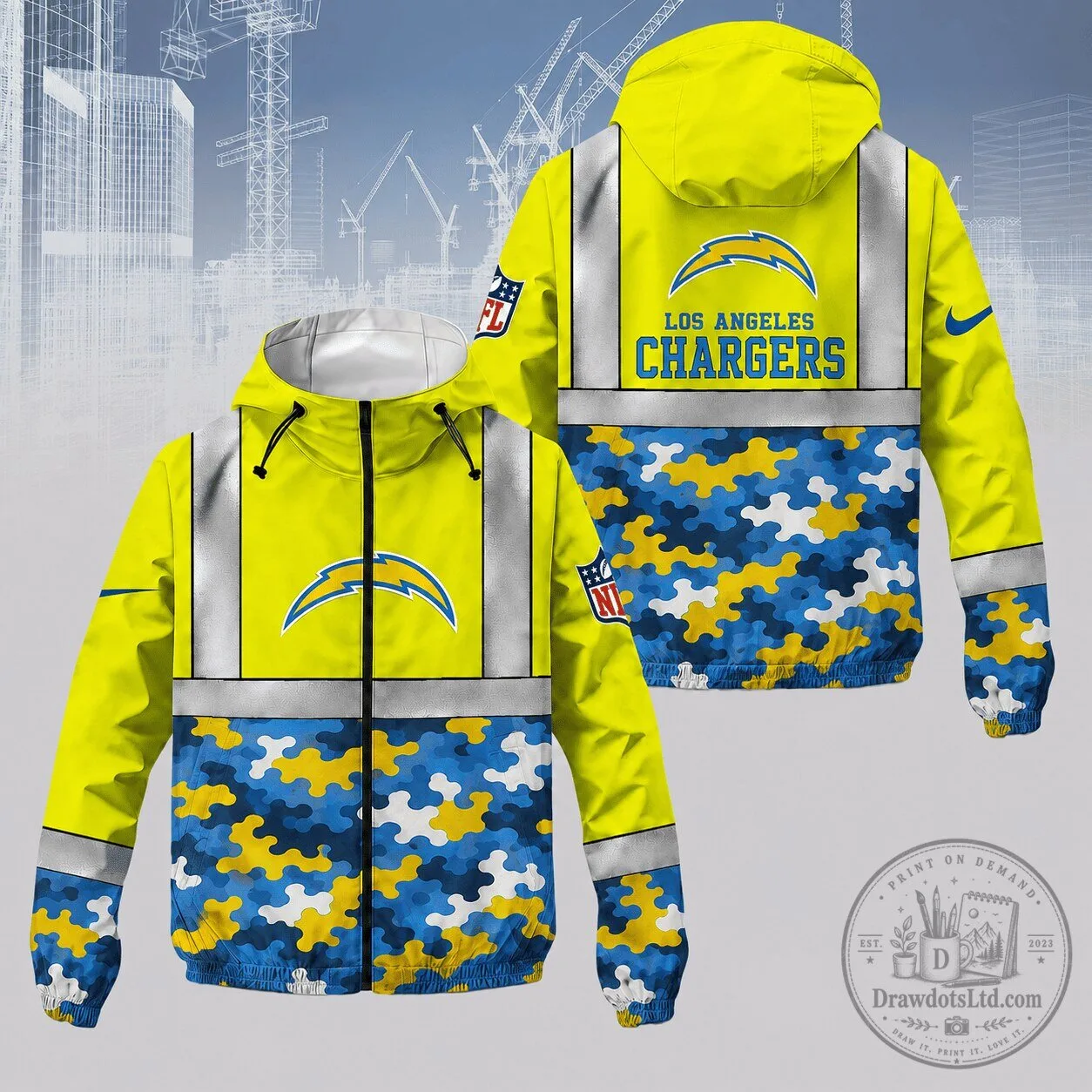 NFL Reflective Camouflage Windbreaker Jacket for Los Angeles Chargers