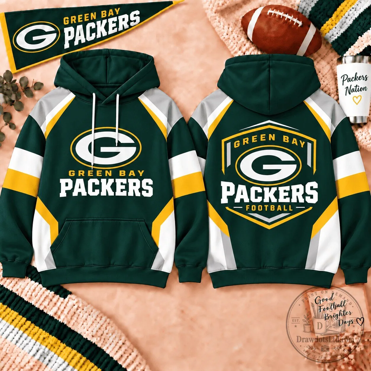 Color Block Hoodie with Team Shield for Green Bay Packers in NFL