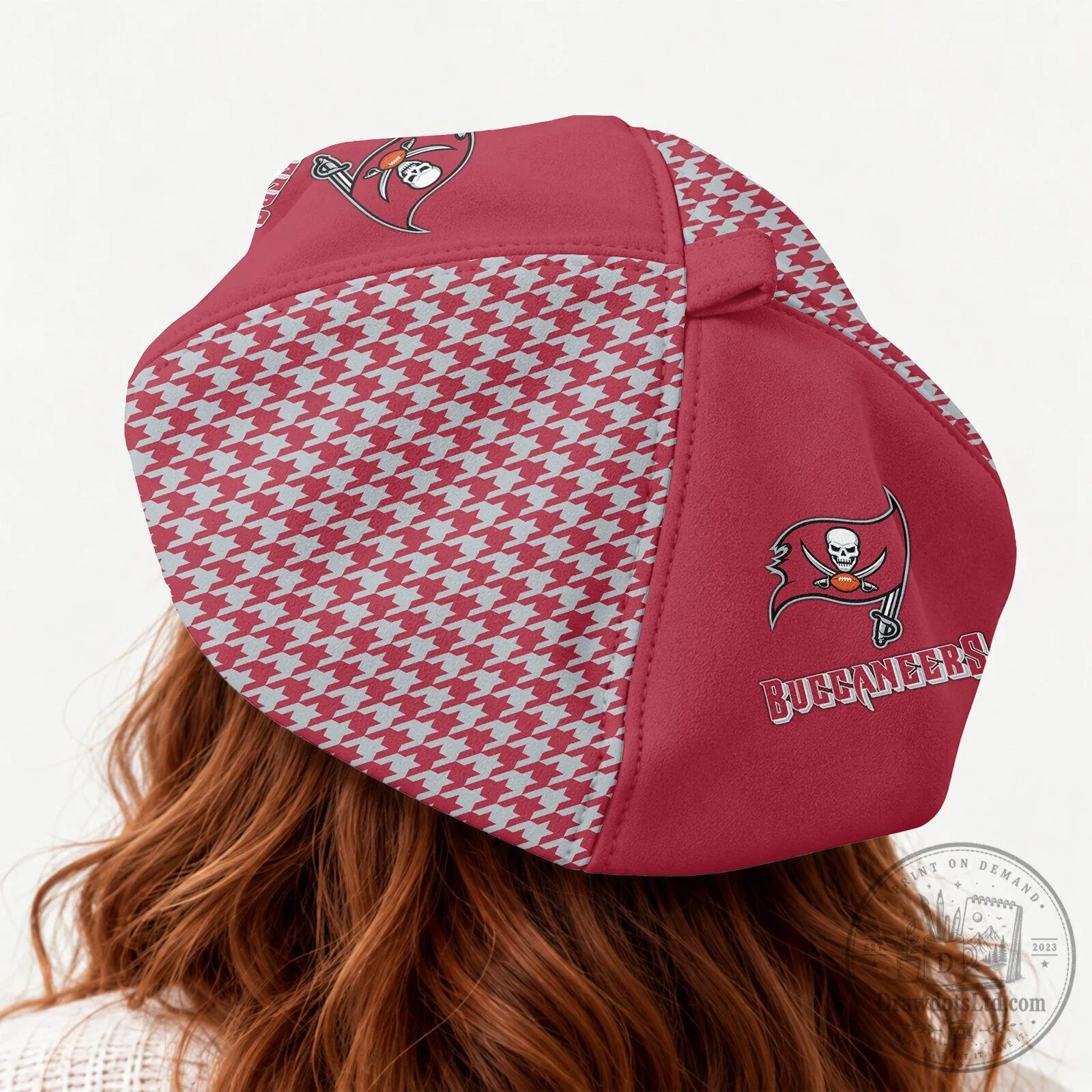 Tampa Bay Buccaneers NFL Football Team Personalized Red Houndstooth Beret Hat 6 Tampa Bay Buccaneers NFL Football Team Personalized Red Houndstooth Beret Hat