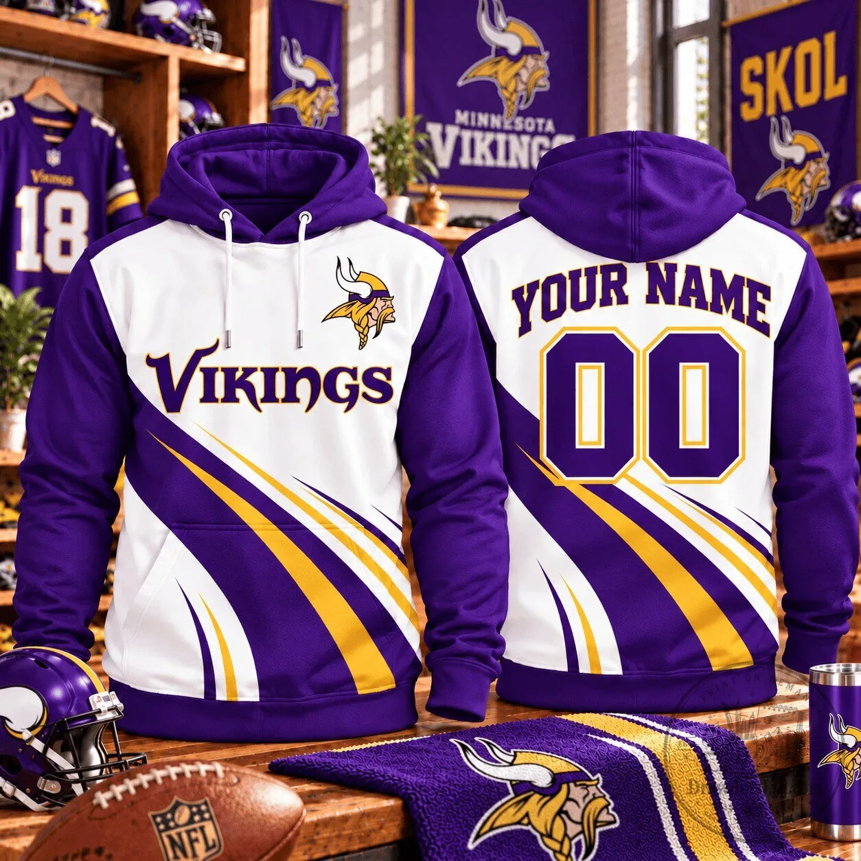 Minnesota Vikings NFL Football Team Personalized Name and Number Hoodie