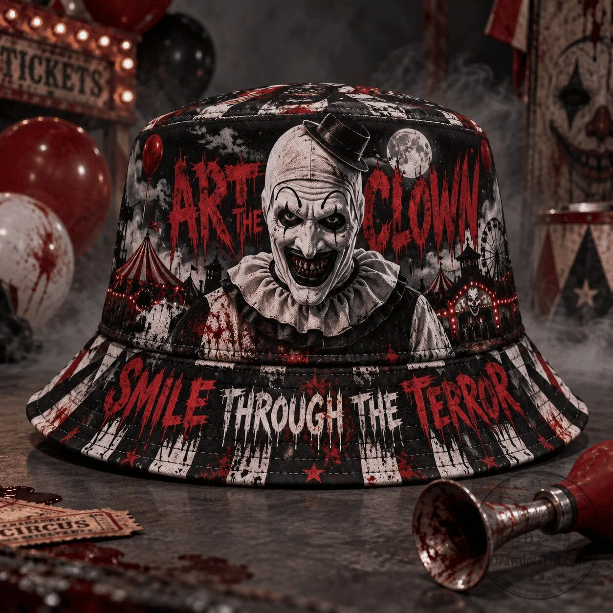 Art the Clown Smile Through The Terror Horror Movie Bucket Hat