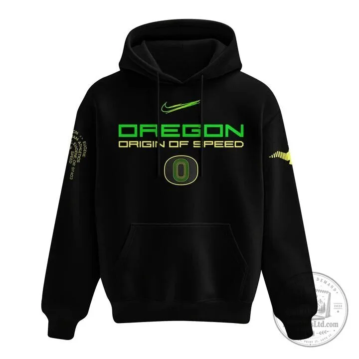 Black Hoodie with Oregon Ducks Origin of Speed Design - Pullover Style 6 Black Hoodie with Oregon Ducks Origin of Speed Design - Pullover Style