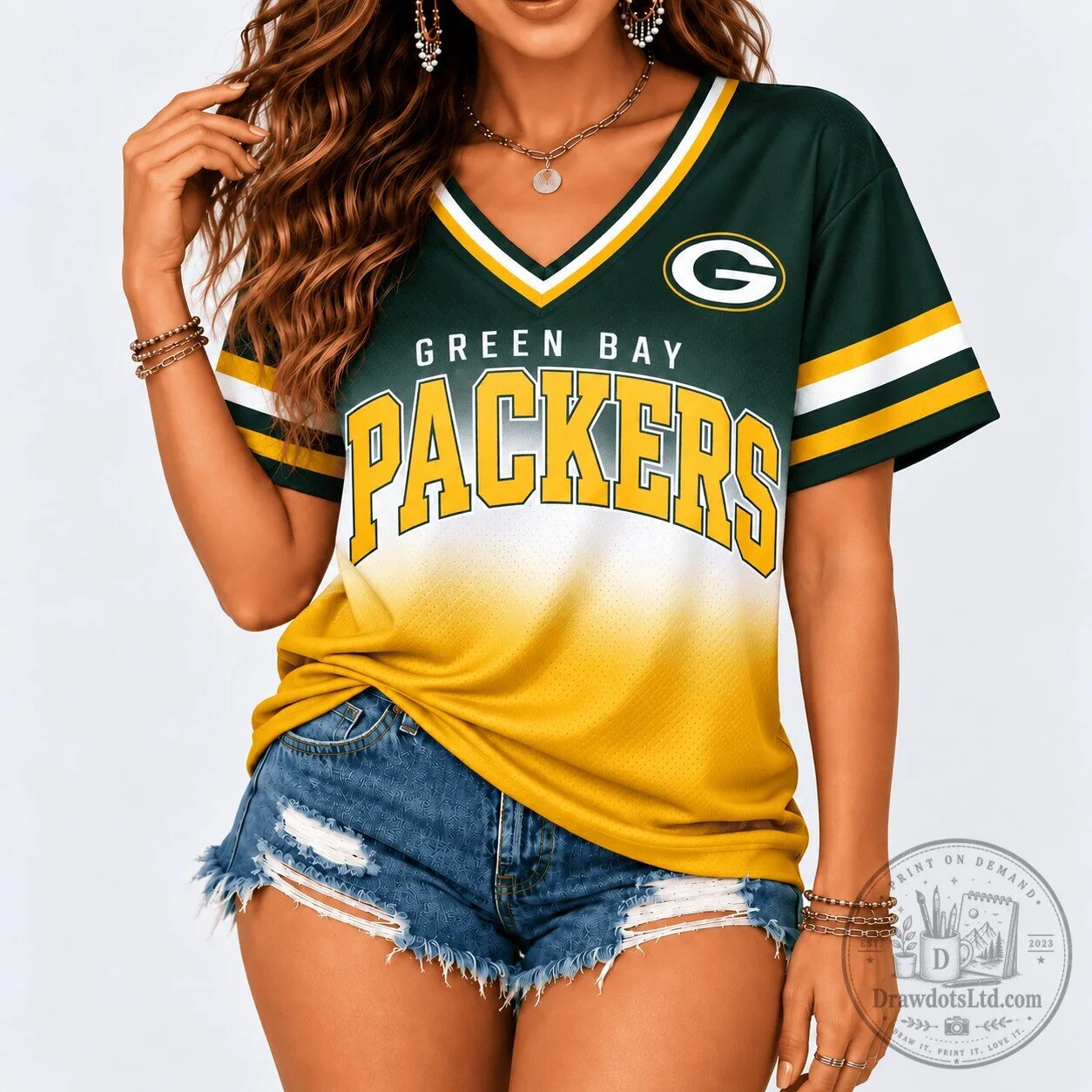 Green Bay Packers Gradient Retro Varsity Football Team Game Day Jersey
