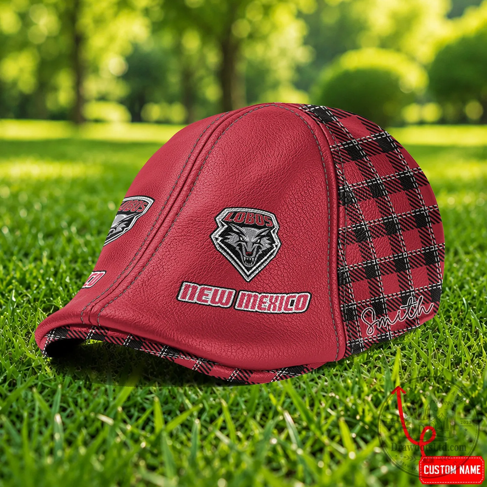 New Mexico Lobos Personalized Red Plaid Ivy Cap Hat