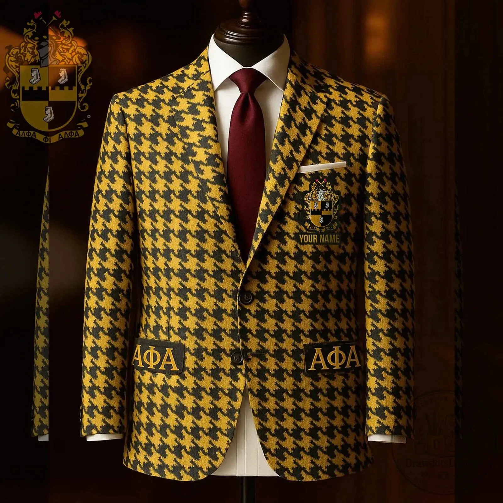 Alpha Phi Alpha Fraternity Houndstooth Pattern Men's Suit Jacket