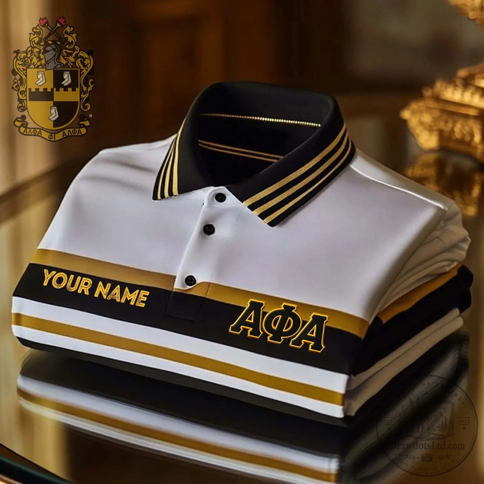 Alpha Phi Alpha Fraternity Incorporated Personalized Black Gold White Polo Shirt