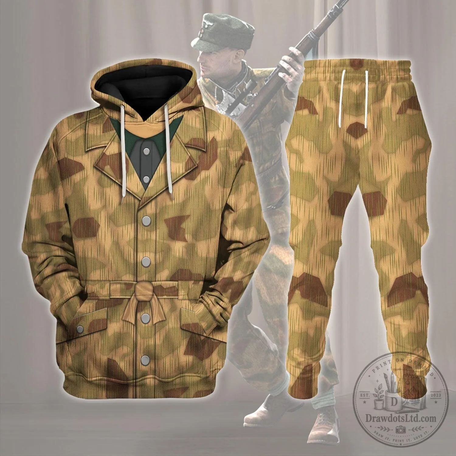German World War II Sumpfmuster Camouflage Pattern Costume Hoodie and Sweatpants Set