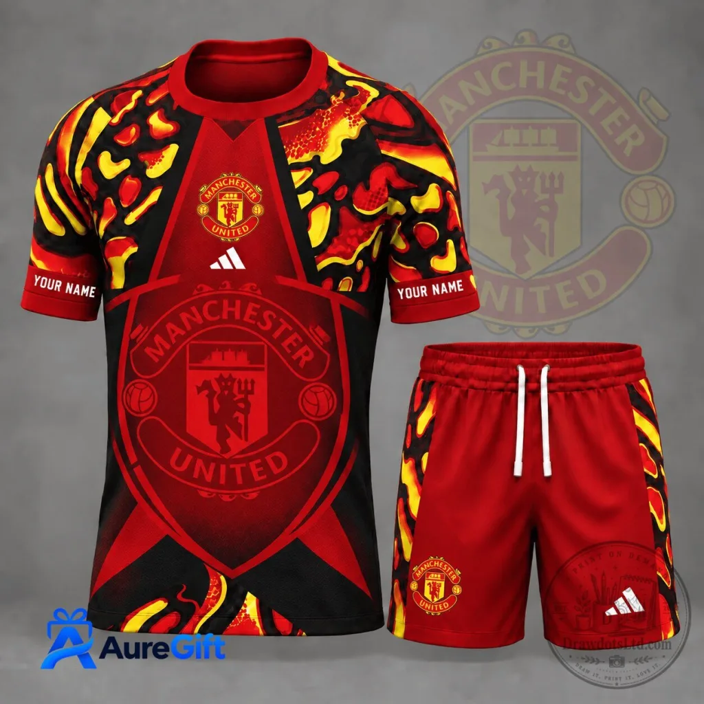 Manchester United Football Club Red Yellow Pattern Personalized Football Jersey Manchester United Football Club Red Yellow Pattern Personalized Football Jersey