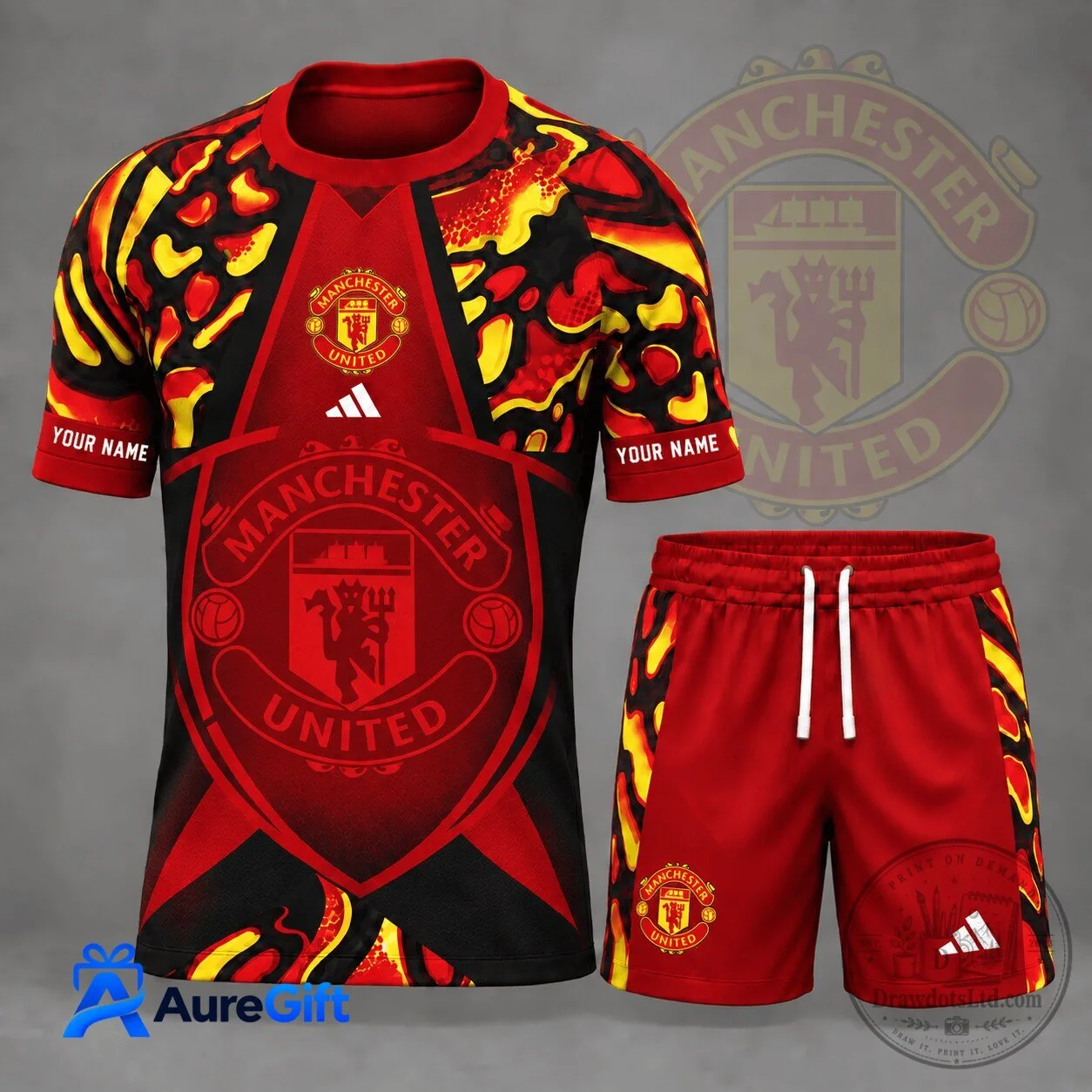 Manchester United Football Club Red Yellow Pattern Personalized Football Jersey