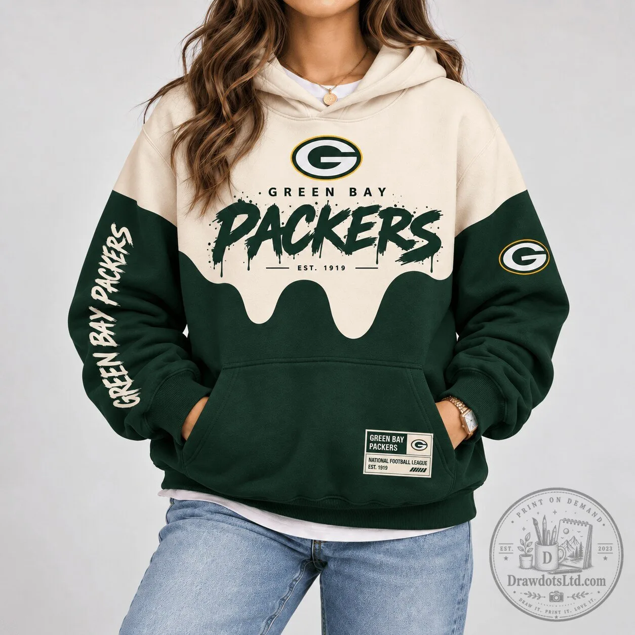Green Bay Packers National Football League Paint Splatter Cream Hoodie