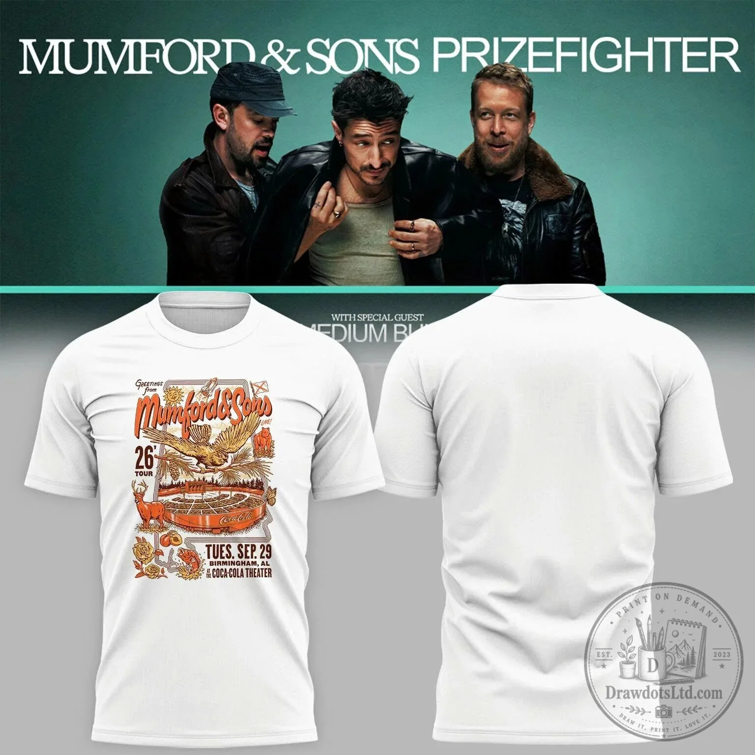 Mumford And Sons Prizefighter Birmingham Alabama Concert Tour T-Shirt