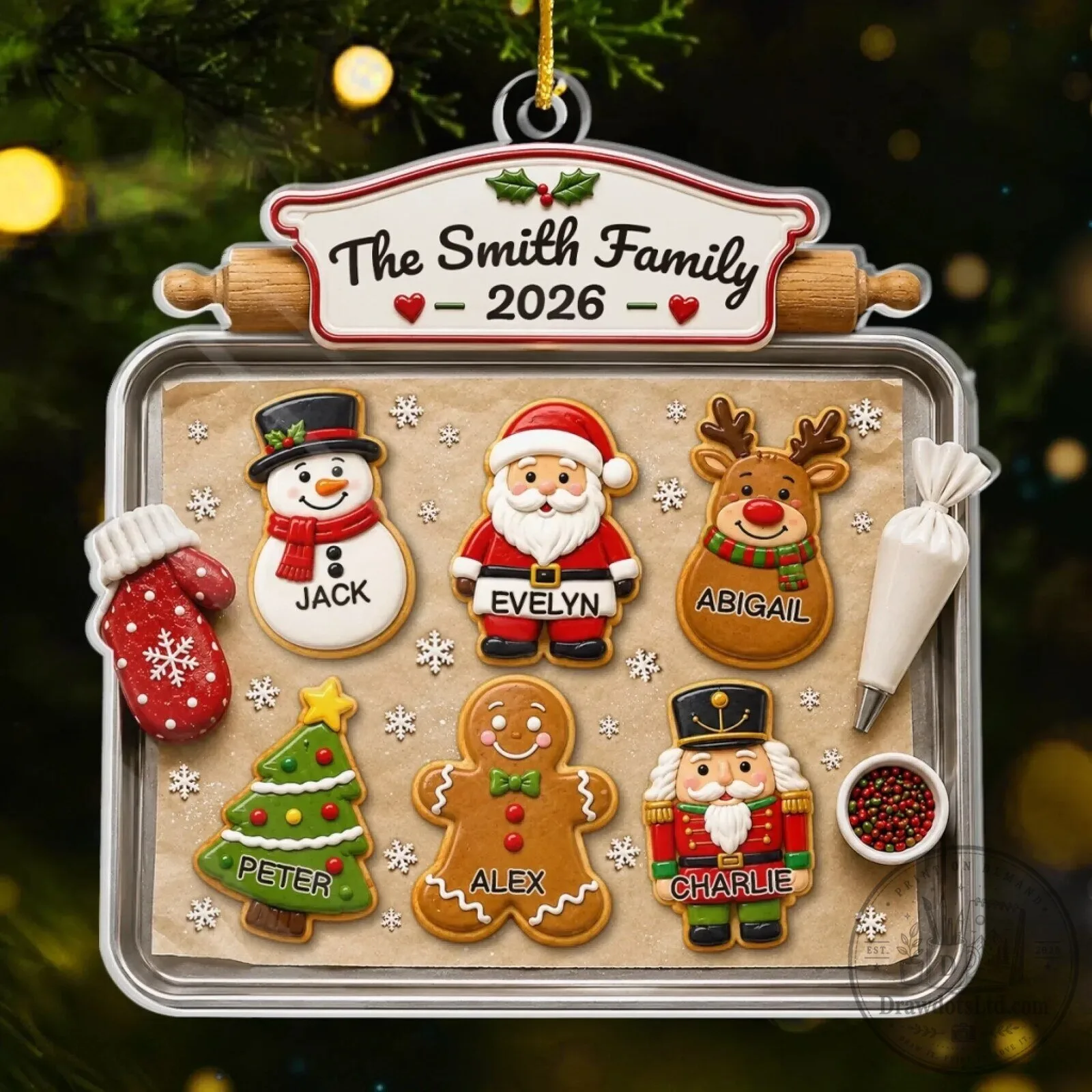 Family Name Ornament Baking Tray for Personalized Christmas Cookies