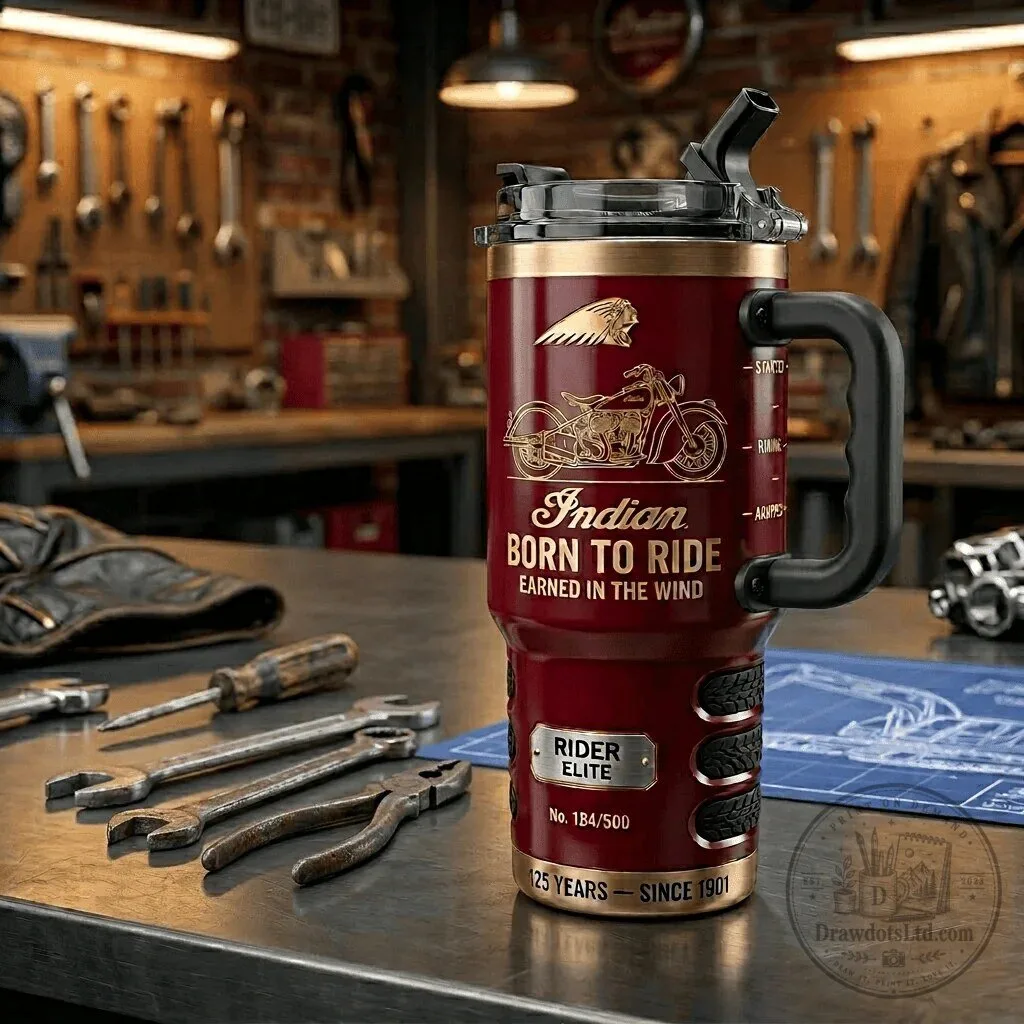 Indian Motorcycle Born to Ride Earned in the Wind Tumbler with Handle