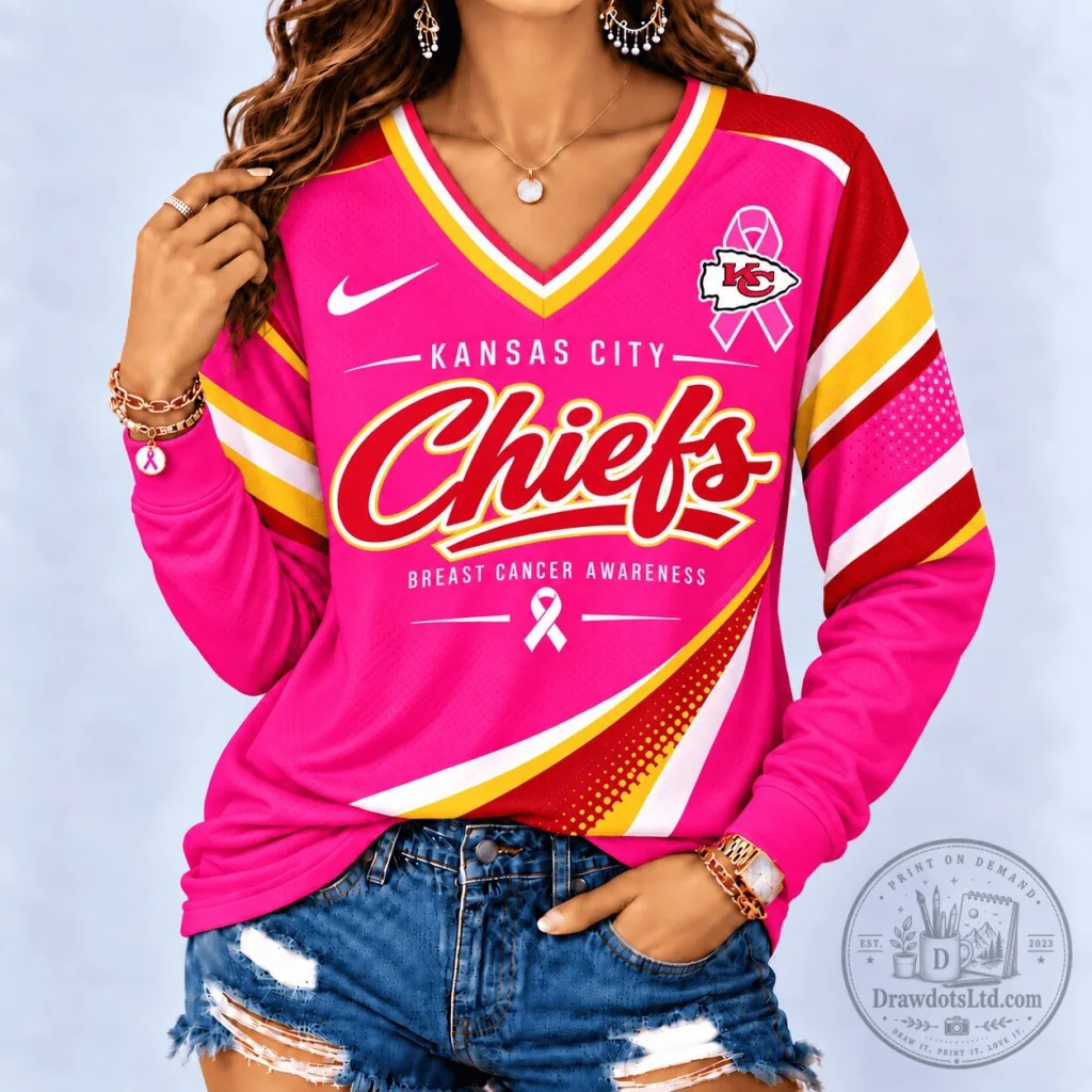 Kansas City Chiefs Breast Cancer Awareness Pink Football Long Sleeve Jersey Kansas City Chiefs Breast Cancer Awareness Pink Football Long Sleeve Jersey