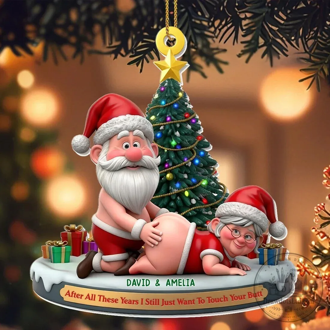 Funny Christmas I Still Just Want To Touch Your Butt Santa Couple Ornament