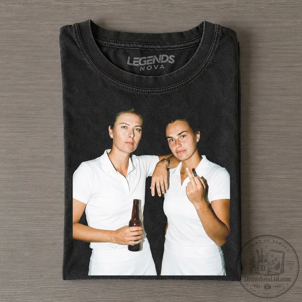 Aryna Sabalenka and Maria Sharapova Tennis Legends Black Graphic T-Shirt
