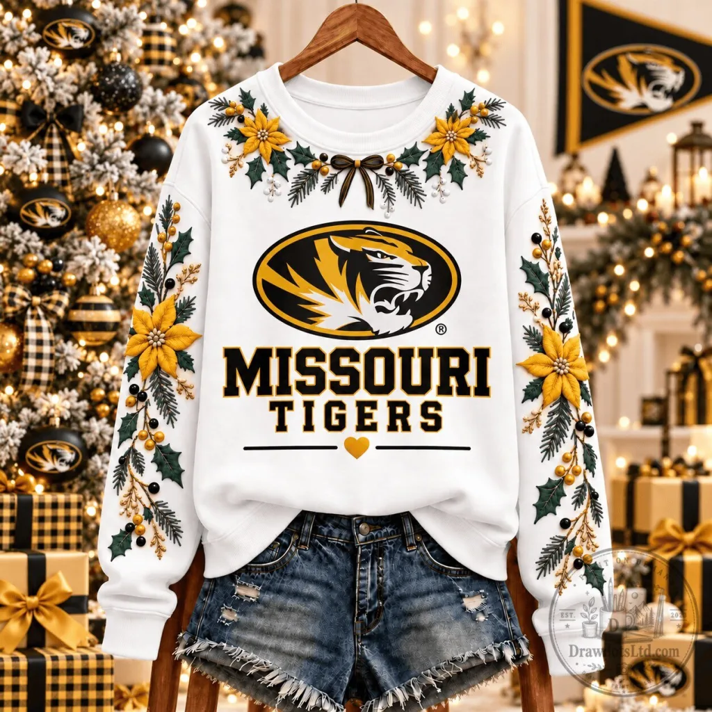 Missouri Tigers NCAA Christmas Team Spirit Floral Embroidered Sweatshirt Missouri Tigers NCAA Christmas Team Spirit Floral Embroidered Sweatshirt