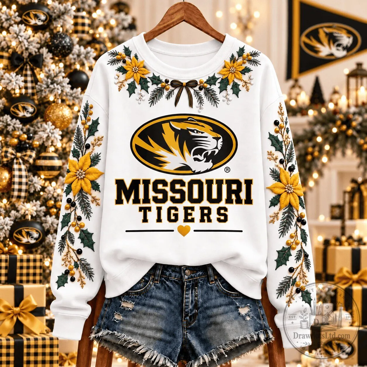 Missouri Tigers NCAA Christmas Team Spirit Floral Embroidered Sweatshirt