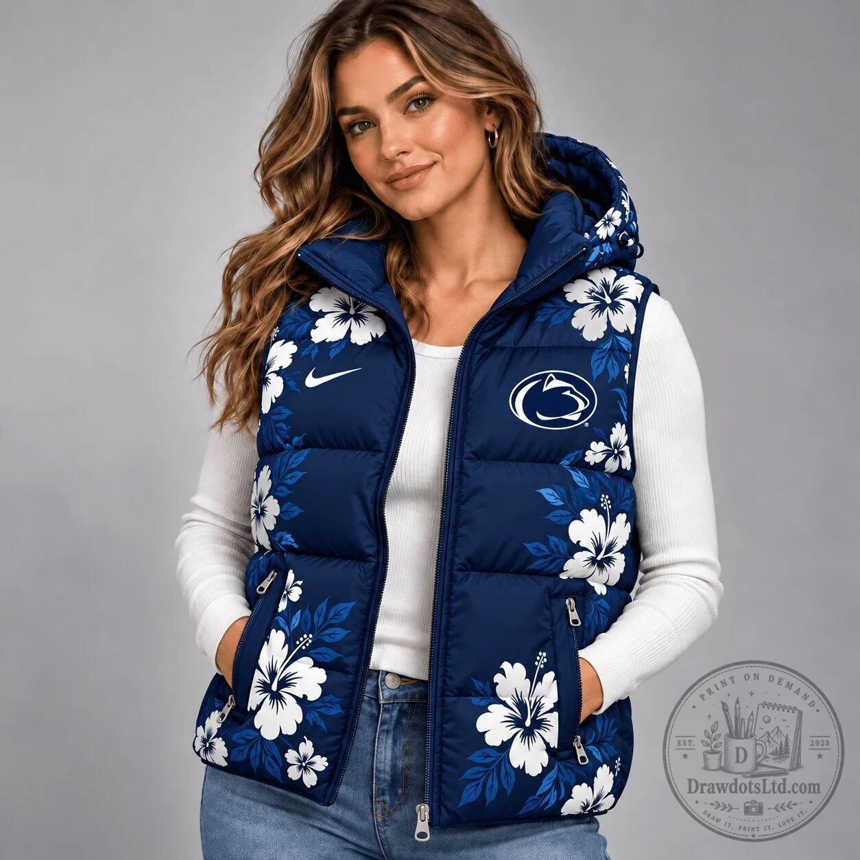 Penn State Nittany Lions Floral Pattern Hooded Puffer Vest
